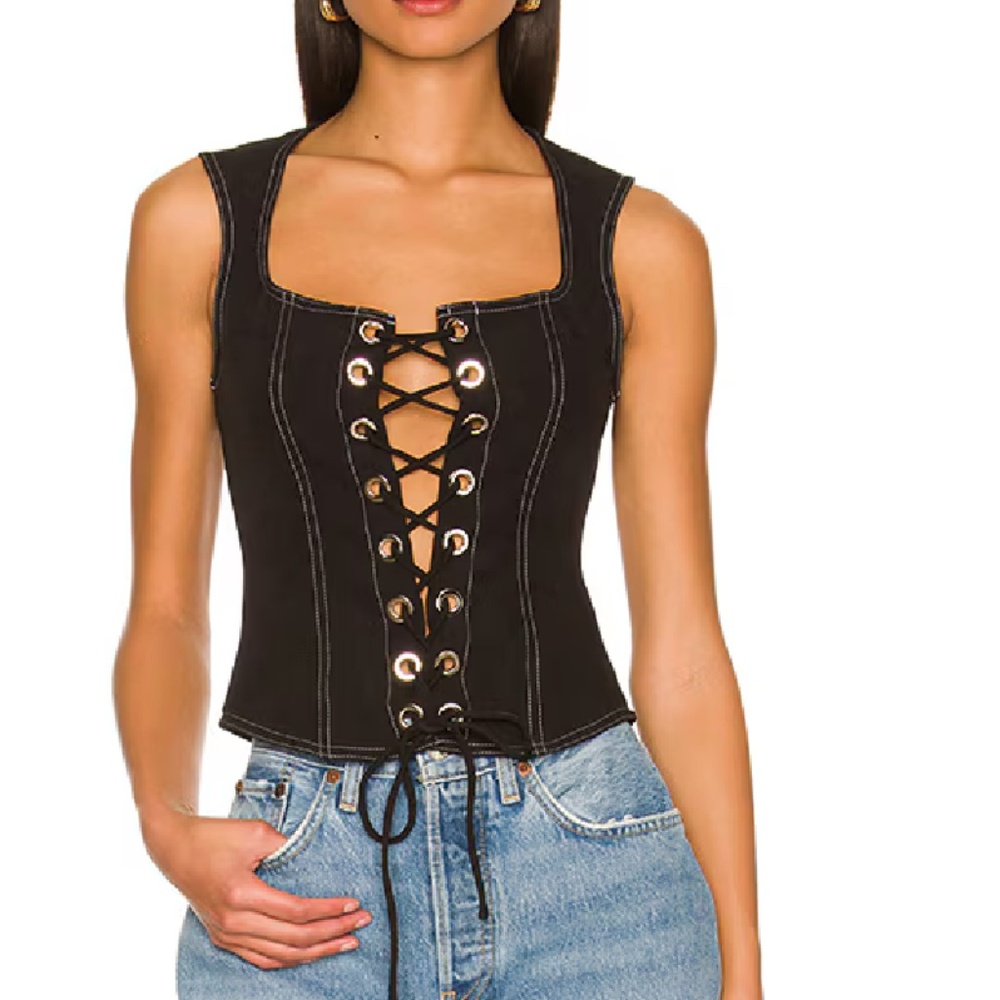 Revolve Superdown Jayda Lace Up Top Black Size Medium